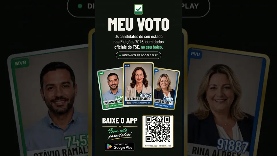 Capa do vídeo: Meu Voto, os candidatos do seu estado nas Eleições 2026, com dados oficiais do TSE